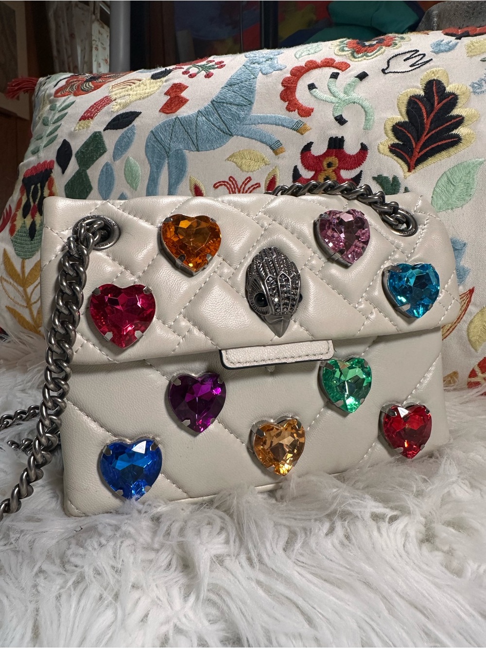 Kurt Geiger • Kensington Bone & Rainbow Hearts Love Crossbody Leather Bag - Picture 5 of 17